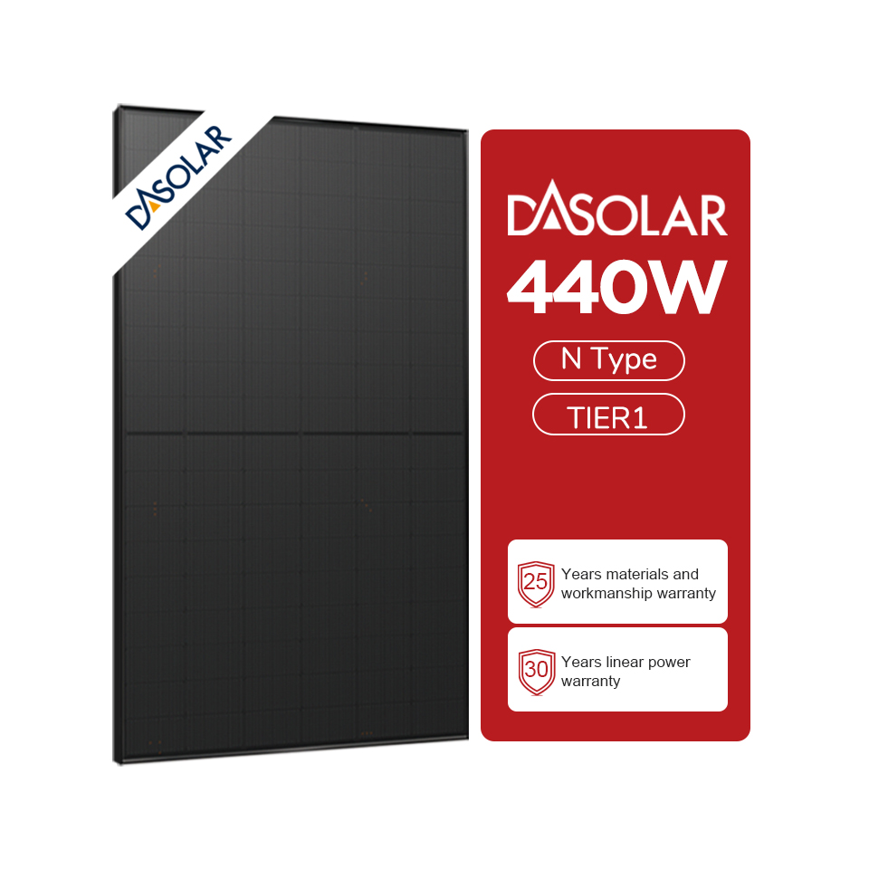 DAS Solar 425 W All Black Bifacial PV-Modul 420 W 430 W 440 Watt N-Typ-Solarpanel für den privaten und gewerblichen Gebrauch